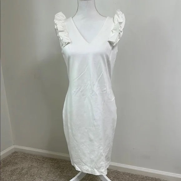 Trina Turk White Ruffle Sleeve Dress - Picture 1 of 6